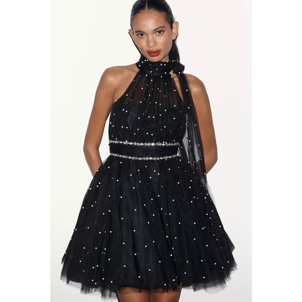 nwt ANTHROPOLOGIE x MAC DUGGAL sz 4 Pearl Embellished Tulle Fit and Flare